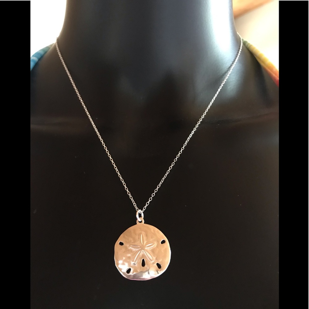 Sterling Silver Hammered Sand Dollar Necklace - Picture 6 of 14